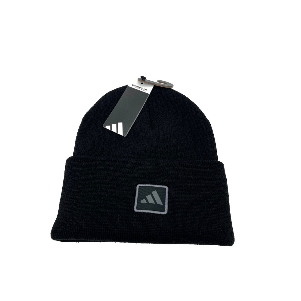 Adidas Women's Fit Performance Wide Cuff Fold Beanie One Size Black Grey JL1140